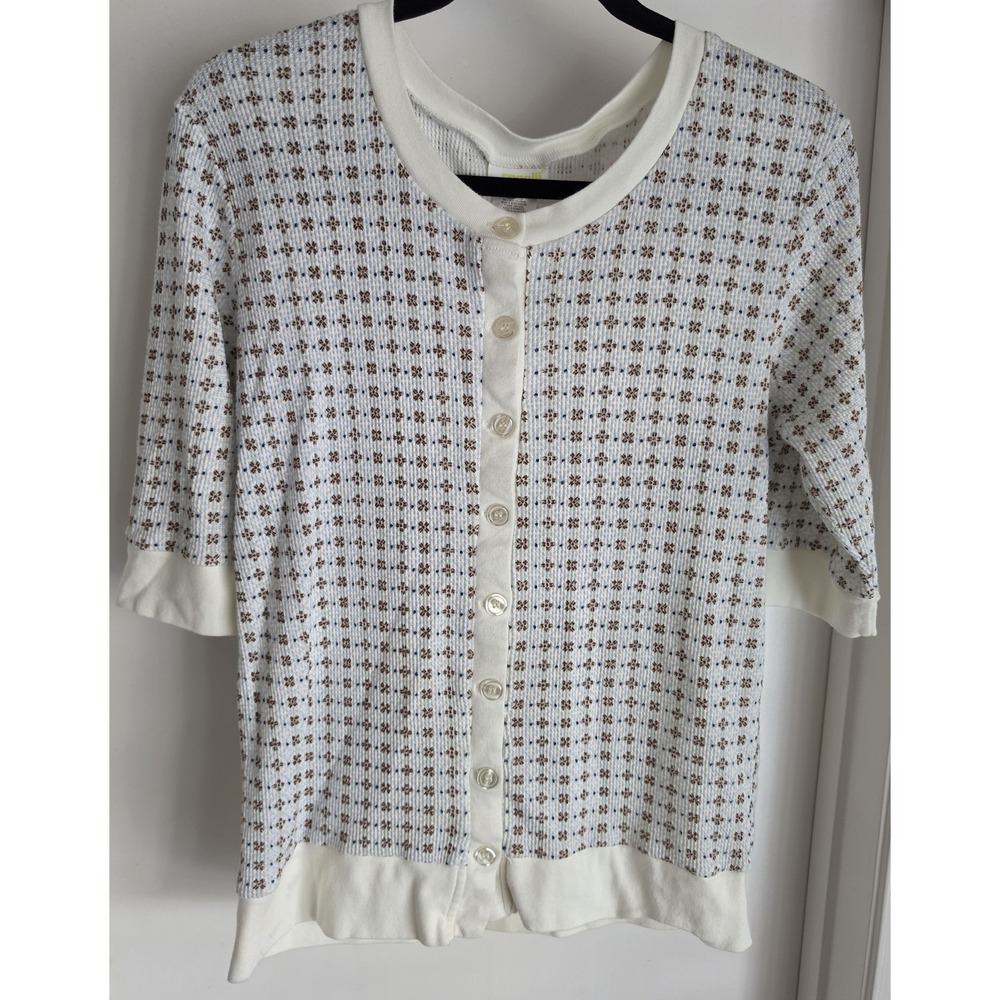 Vintage Capelli New York Cardigan XL Floral White Blue Brown Cottagecore